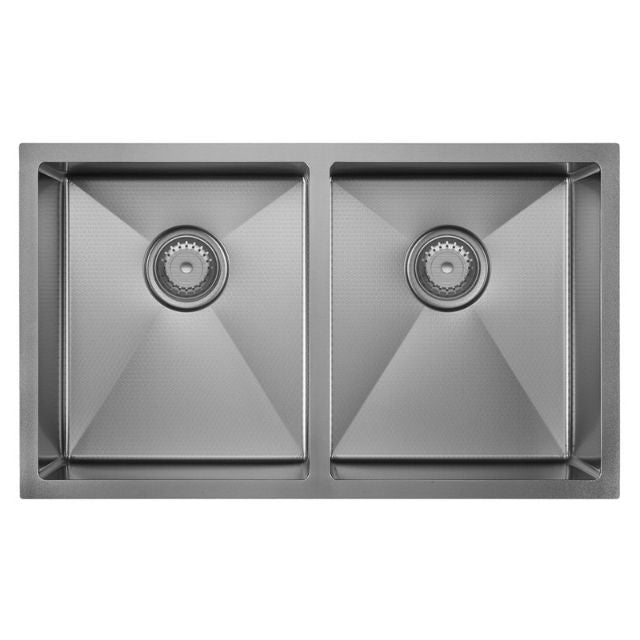 Fienza Hana Double Bowl Sink 27L-27L Anti Scratch Gun Metal 760X450X200mm 68403ASGM - The Blue Space