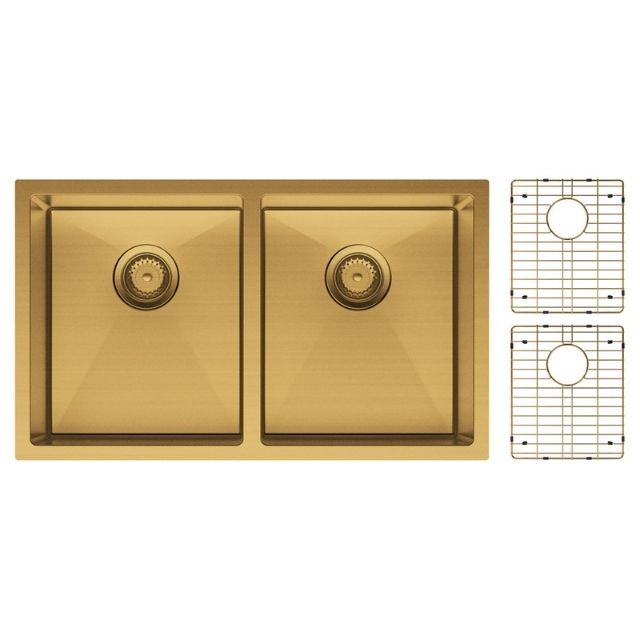 With Protector Fienza Hana Double Bowl Sink 27L-27L Rugged Brass Includes Sink Protect Top/Undermount 760X450X200mm 68403RB - The Blue Space