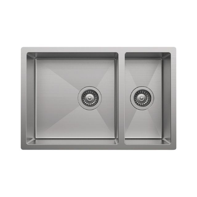Fienza Hana Double Bowl Sink 30L-15L Top/Undermount NTH Includes 2 Waste 10 Mount Clips 680X450X200mm 68407 - The Blue Space