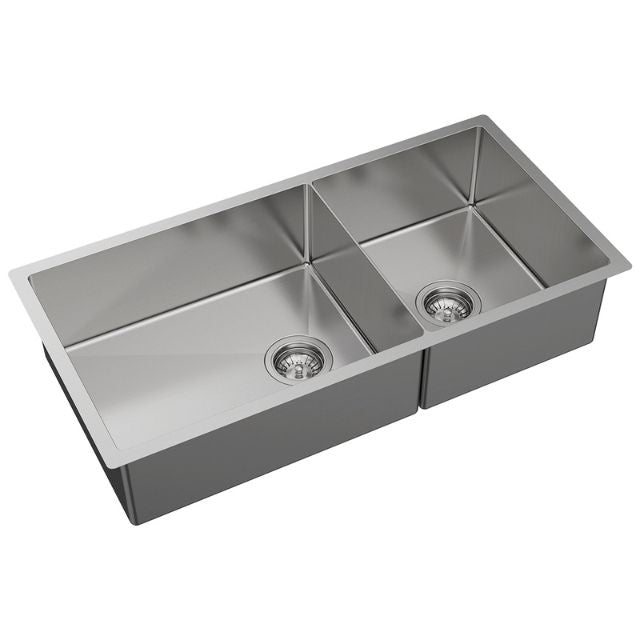 Angle Fienza Hana Double Bowl Sink 40L-27L Slim Divider Top/Undermount 892X450X200mm 68406 - The Blue Space