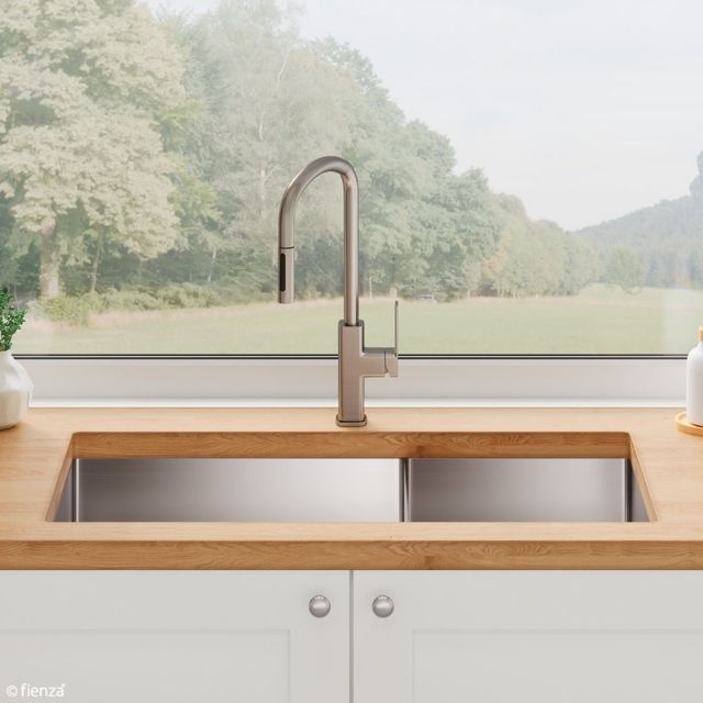 Lifestyle Fienza Hana Double Bowl Sink 40L-27L Slim Divider Top/Undermount 892X450X200mm 68406 - The Blue Space