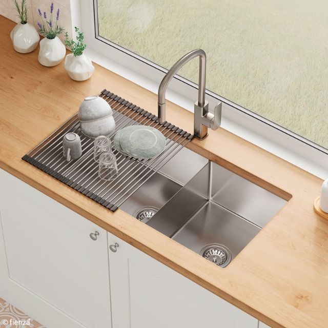 Lifestyles Fienza Hana Double Bowl Sink 40L-27L Slim Divider Top/Undermount 892X450X200mm 68406 - The Blue Space
