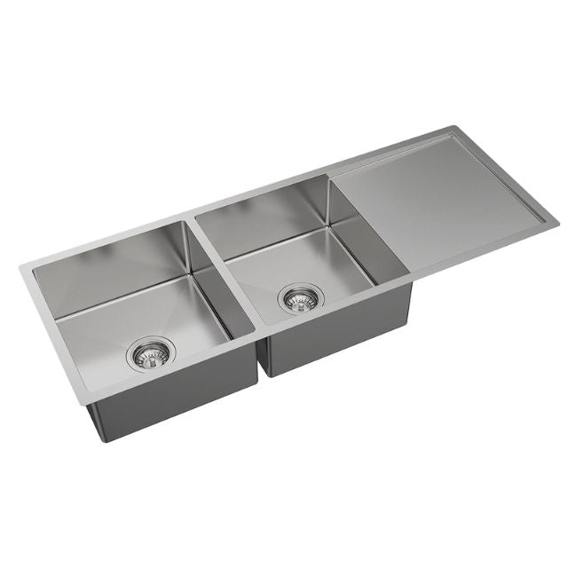 Angle Fienza Hana Double Bowl Sink With Drainer 29L-29L Top/Undermount NTH 1180X450X200mm (14 Clips) 68408 - The Blue Space