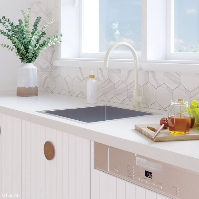 Shop Fienza Hana Single Bowl Sink 40L Top/Undermount 550X450X200mm 68402 - The Blue Space