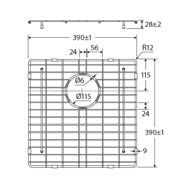 Technical Drawing Fienza Hana Sink Protector 27L Rugged Brass 330X390X5mm A24RB - The Blue Space