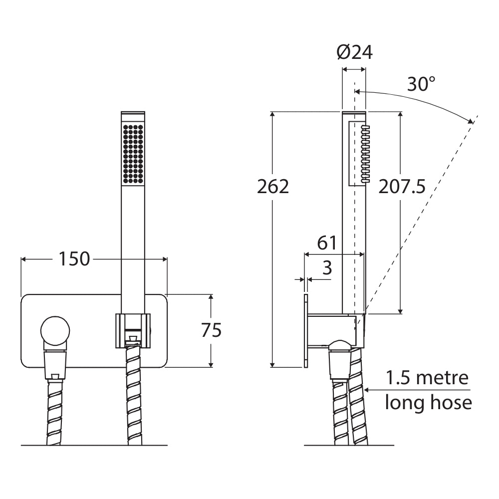 Technical Drawing Fienza Isabella Hand Shower Rectangular Plate Brushed Nickel 433112BN - The Blue Space