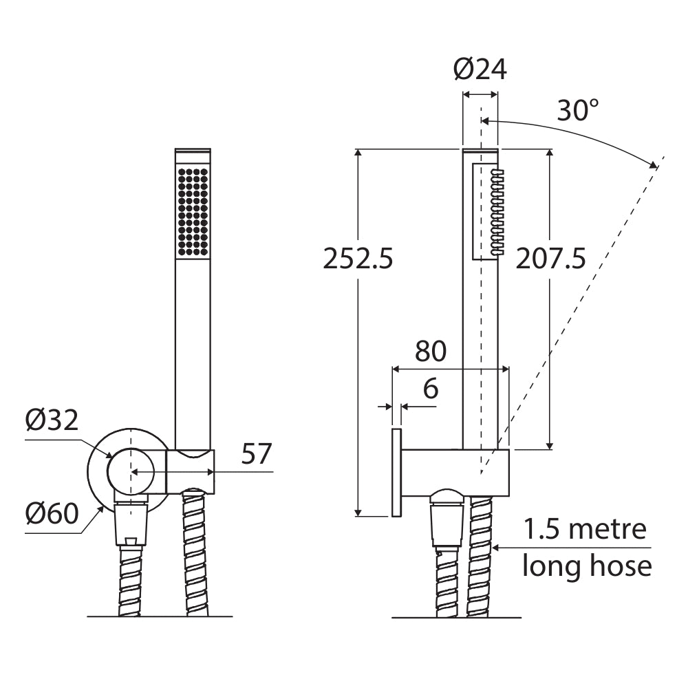 Technical Drawing Fienza Isabella Hand Shower Round Plate Brushed Nickel 433203BN - The Blue Space