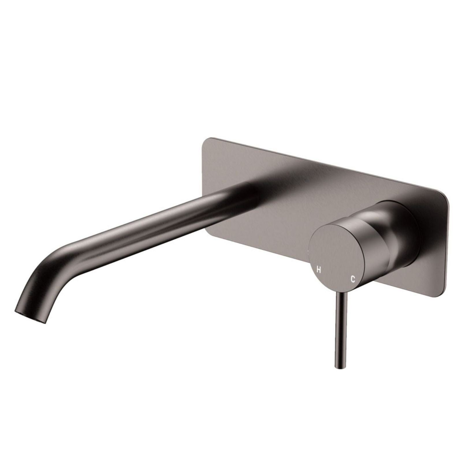 Fienza Kaya Basin/Bath Wall Mixer Set Rectangular Plate 200mm Outlet Gun Metal 228106GM-200-LF - The Blue Space