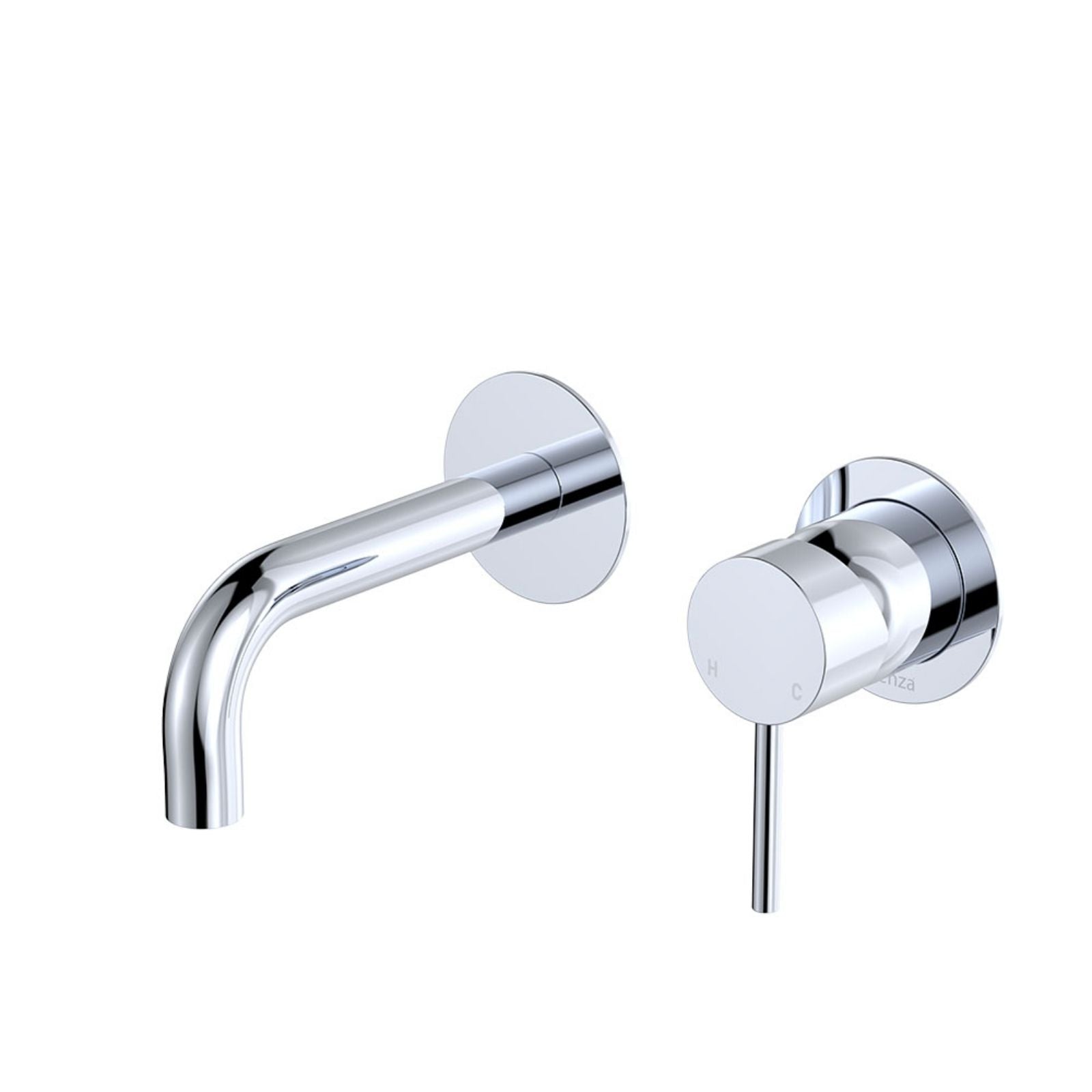 Fienza Kaya Basin/Bath Wall Mixer Set Round Plates 130mm Outlet Chrome 228104-130-LF - The Blue Space