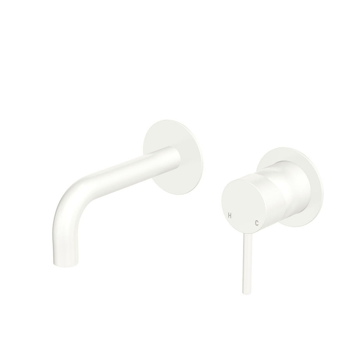 Fienza Kaya Basin/Bath Wall Mixer Set Round Plates 130mm Outlet Matte White 228104MW-130-LF - The Blue Space