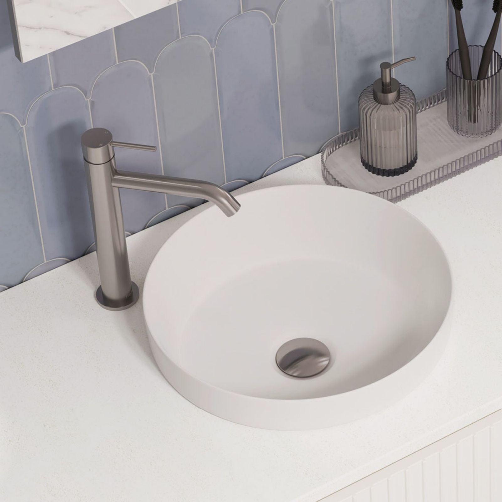 Lifestyle 1 Fienza Kaya Medium Basin Mixer Brushed Nickel 228110BN-LF - The Blue Space