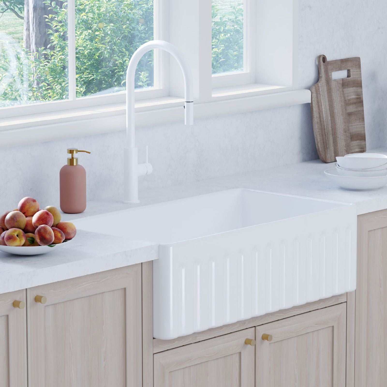Lifestyle 1 Fienza Kaya Pull Out Sink Mixer Matte White 228108MW-LF - The Blue Space