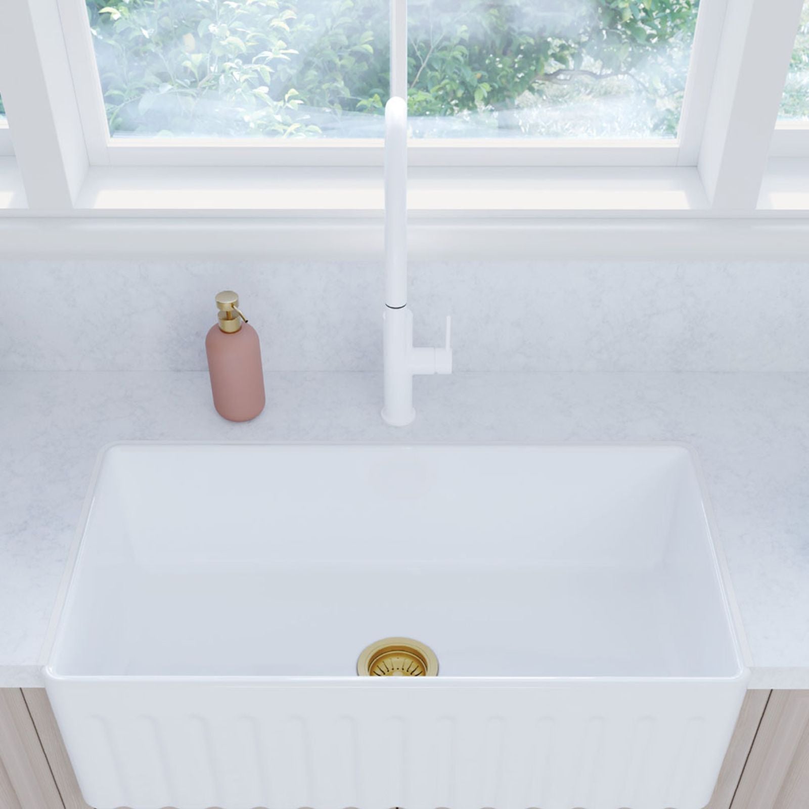 Lifestyle 2 Fienza Kaya Pull Out Sink Mixer Matte White 228108MW-LF - The Blue Space