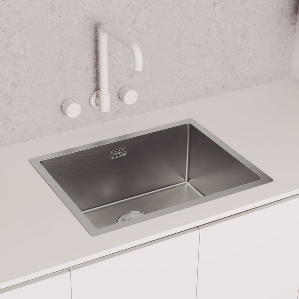 Fienza Kaya Round Taps Squareline Wall Outlet Set Matte White