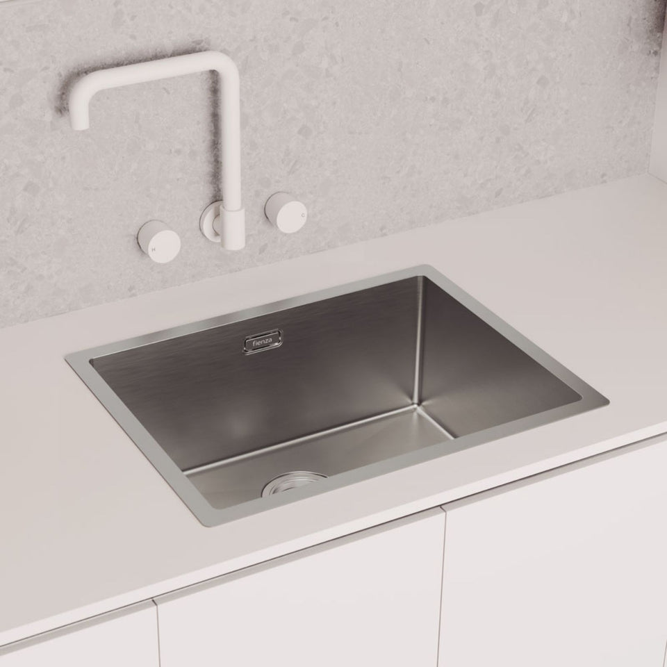 Fienza Kaya Round Taps Squareline Wall Outlet Set Matte White