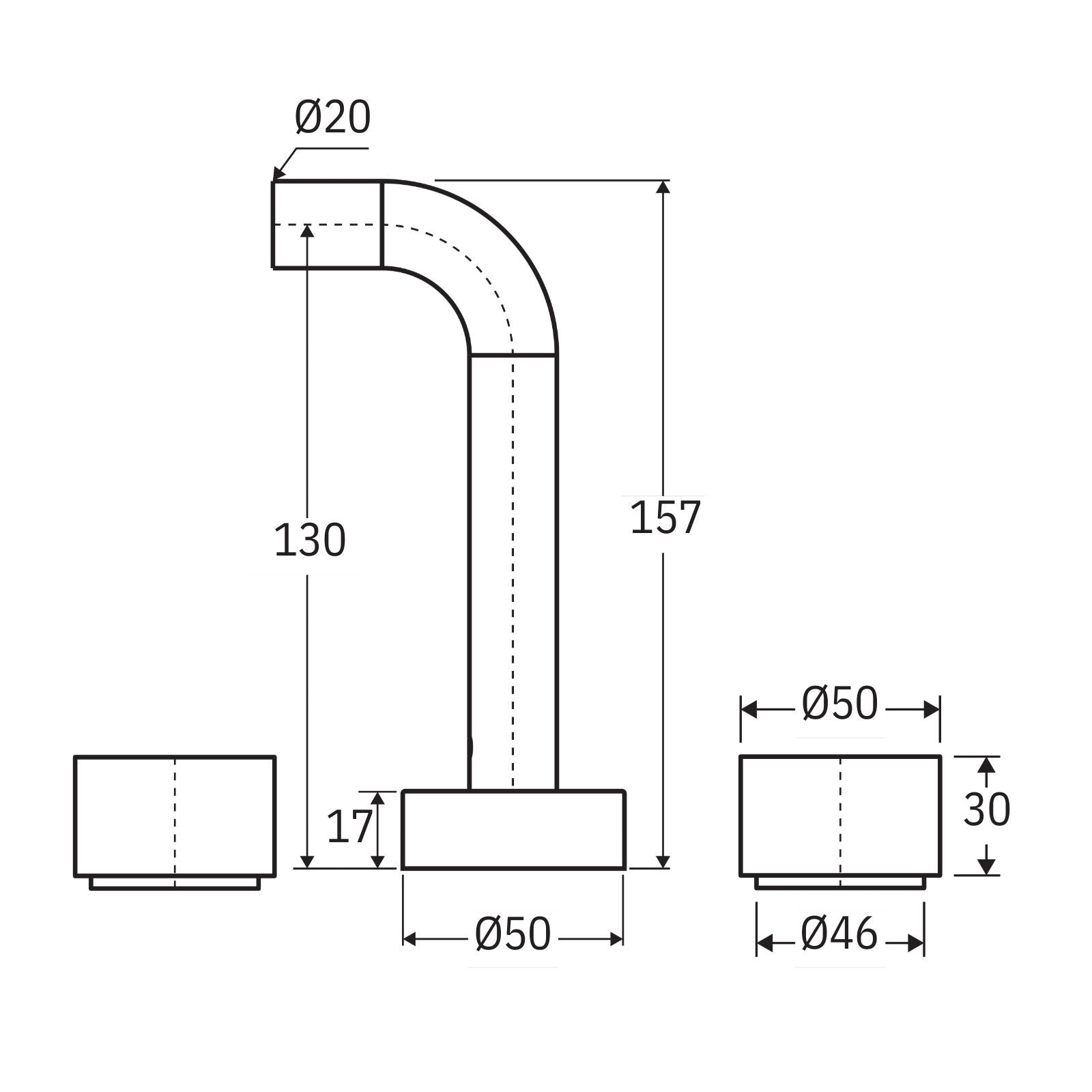 Technical Drawing Fienza Kaya Round Taps Wall Basin/Bath 130mm Outlet Set Urban Brass 338102UB-130-LF - The Blue Space