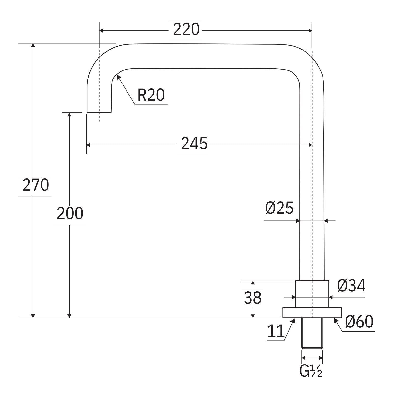 Technical Drawing Fienza Kaya Squareline Hob Outlet Chrome 228123-LF - The Blue Space