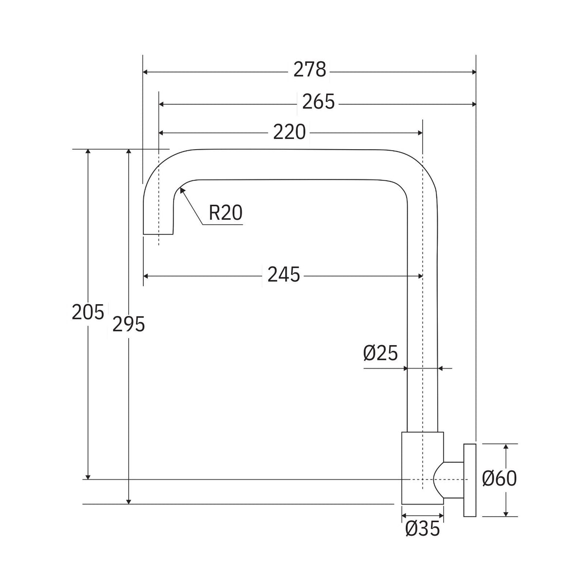 Technical Drawing Fienza Kaya Squareline Wall Swivel Outlet Matte White 228122MW-LF - The Blue Space