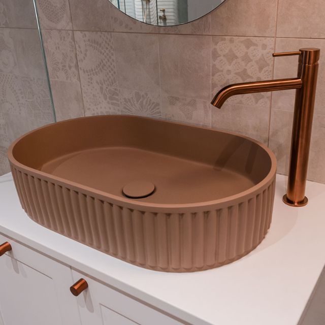 Lifestyle 3 Fienza Kaya Tall Basin Mixer Brushed Copper 228107CO - The Blue Space