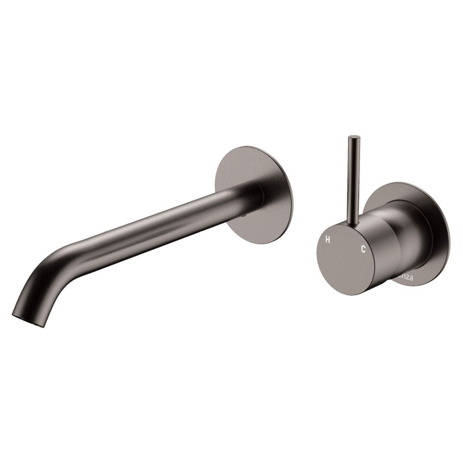 Fienza Kaya Up Basin/Bath Wall Mixer Set Round Plates 200mm Outlet Gun Metal 228118GM-200-LF - The Blue Space