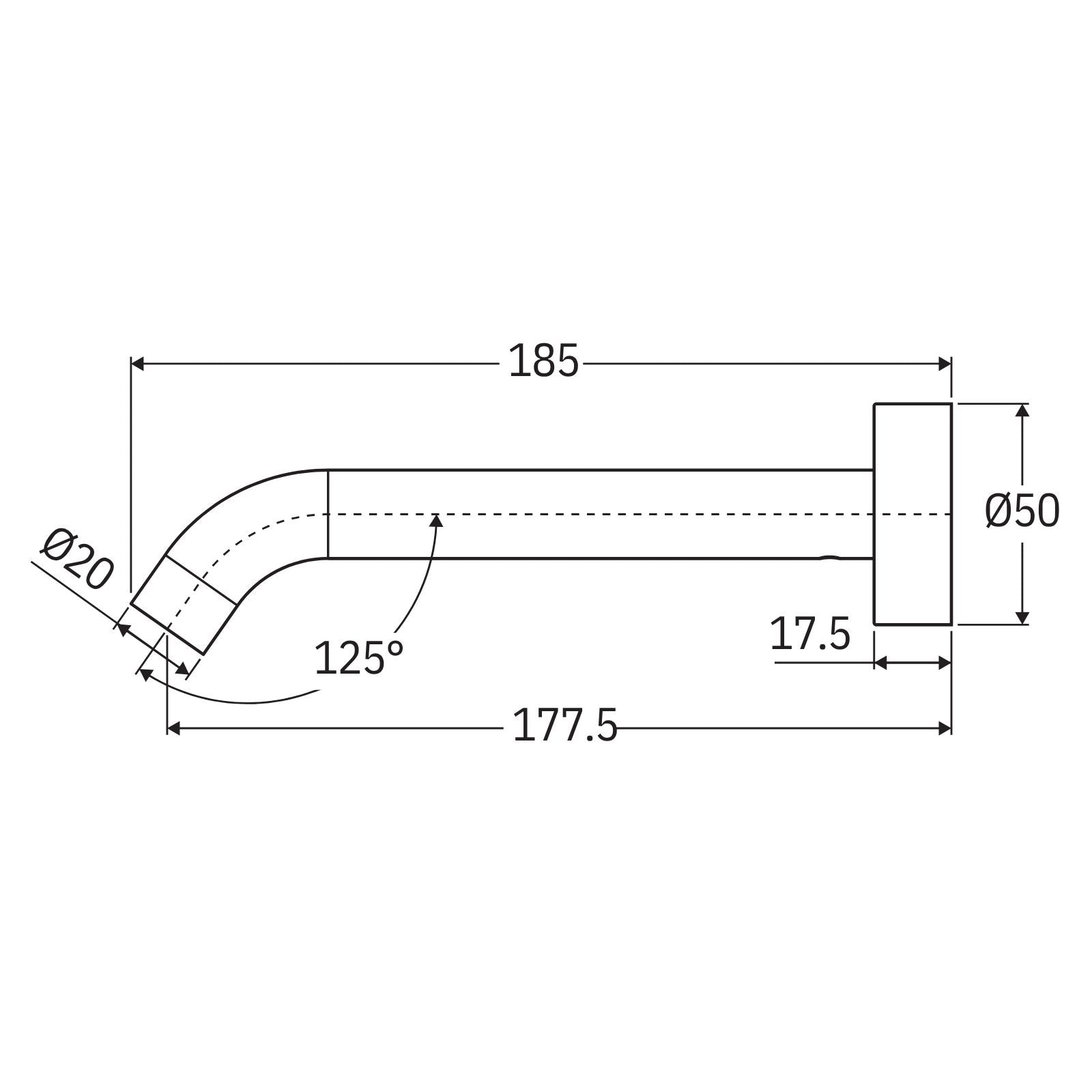 Technical Drawing Fienza Kaya Wall Basin/Bath 180mm Outlet Round Plate Brushed Nickel 228115BN-LF - The Blue Space
