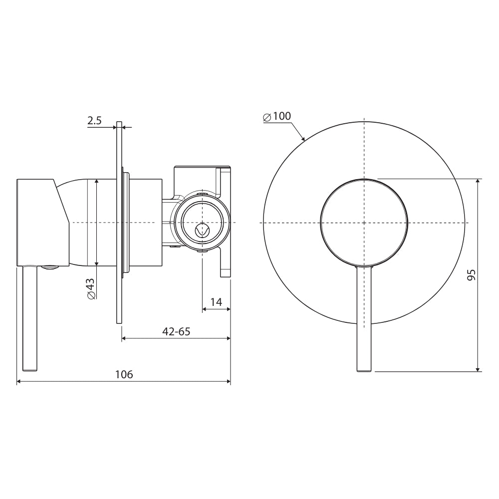 Technical Drawing Fienza Kaya Wall Mixer Large Plate Brushed Nickel 228101BN-3-LF - The Blue Space