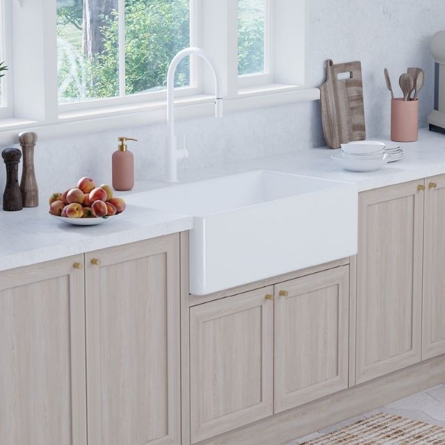 Lifestyle 5 Fienza Olivia Butler Sink Large 835 Reversible Fluted & Flat Fire Clay Gloss White 68706 - The Blue Space