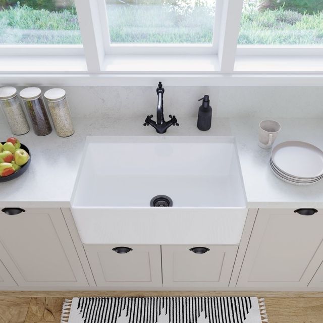 Lifestyle 6 Fienza Olivia Butler Sink Medium 760 Reversible Fluted & Flat Fire Clay Gloss White 68705 - The Blue Space