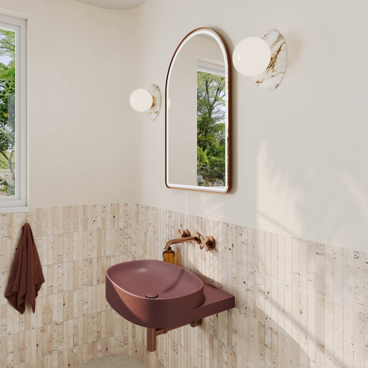Lifestyle 2 Fienza Paloma Pill Concrete Wall Hung Basin - Mulberry RB145MU
