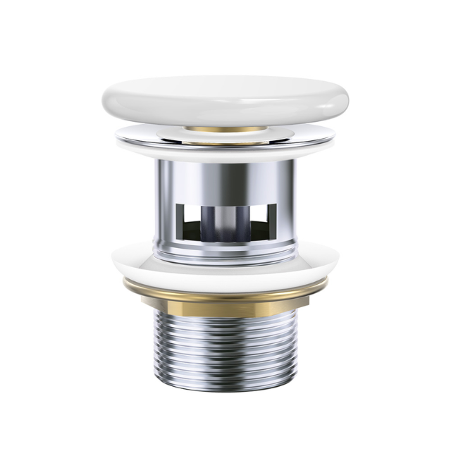 Fienza Pop Up 32mm Overflow Basin Waste Flat Ceramic Cap Gloss White WAS58FGW - The Blue Space