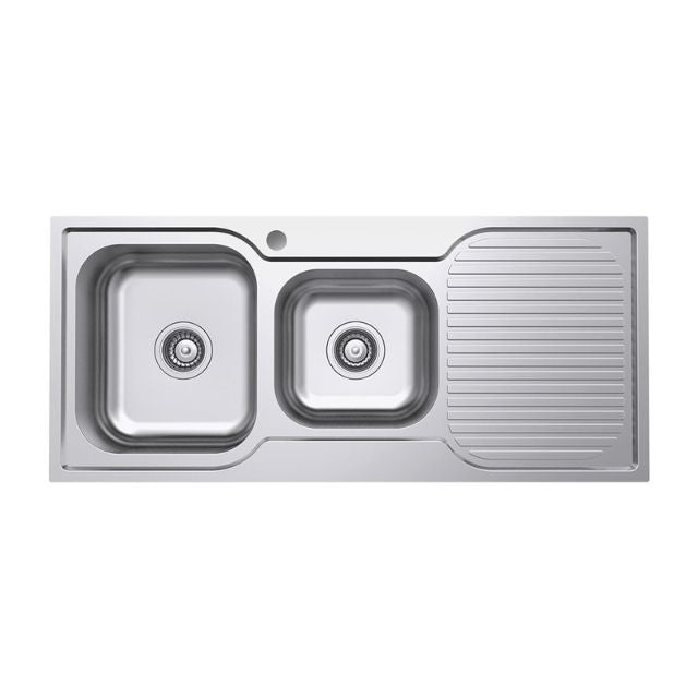 Fienza Tiva 1080 Kitchen Sink Left 1.75 Bowl With Drainer 19L-12L 1TH 1080X480X180mm 68106L - The Blue Space
