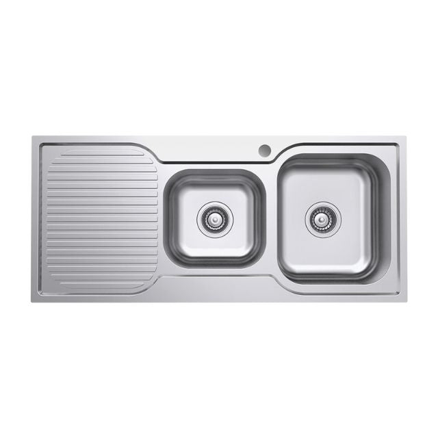 Fienza Tiva 1080 Kitchen Sink Right 1.75 Bowl With Drainer 19L-12L 1TH 1080X480X180mm 68106R - The Blue Space