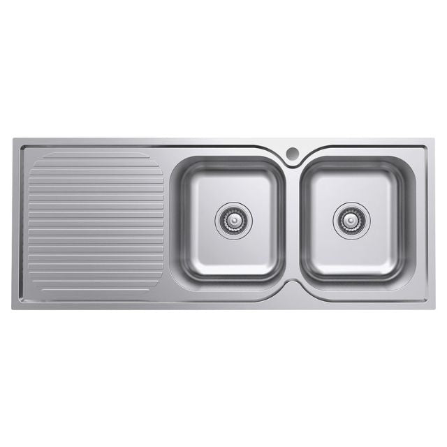 Fienza Tiva 1180 Kitchen Sink Double Bowl With Drainer Topmount 19L-19L 1TH 1180X480X180mm