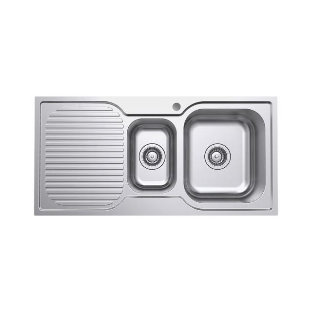 Fienza Tiva 980 Kitchen Sink Right 1.5 Bowl & Drainer Topmount 19L-9L 1Th 980X480X180mm 68105R - The Blue Space