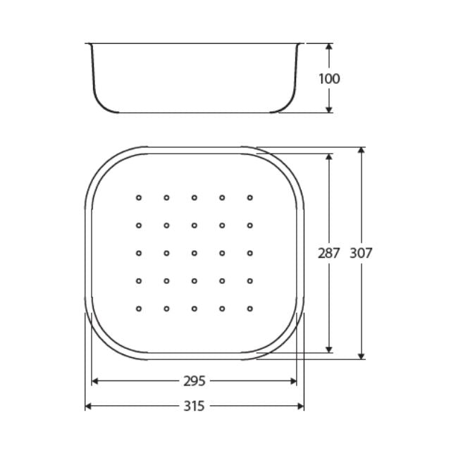 Technical Drawing Fienza Tiva 1080 Sink Colander 315X307X100mm A15 - The Blue Space