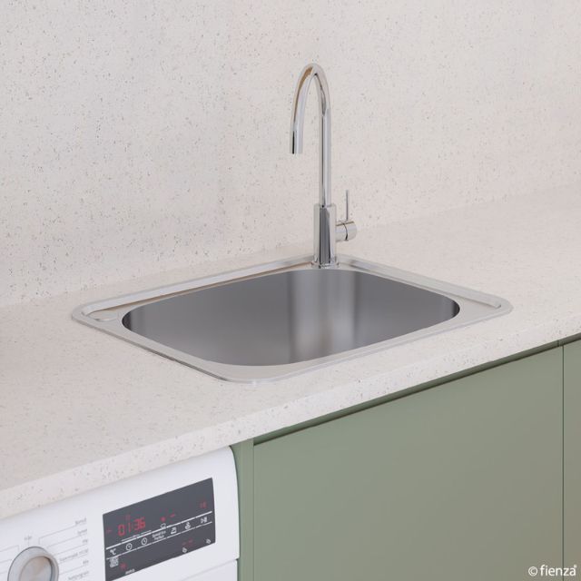 Fienza Tiva Laundry Sink Large Topmount 50L 2TH 600X500X250mm Includes Flexible Bypass Kit
