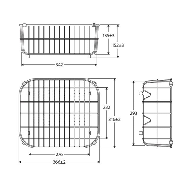 Technical Drawing Fienza Tiva Wire Basket 366X316X152mm A11 - The Blue Space