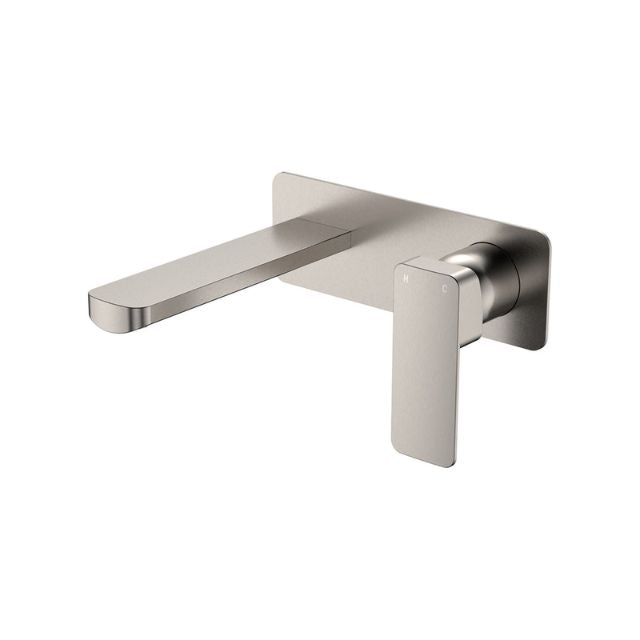 Fienza Tono Basin/Bath Wall Mixer 160mm Outlet Set Large Square Plates Brushed Nickel 233106BN - The Blue Space