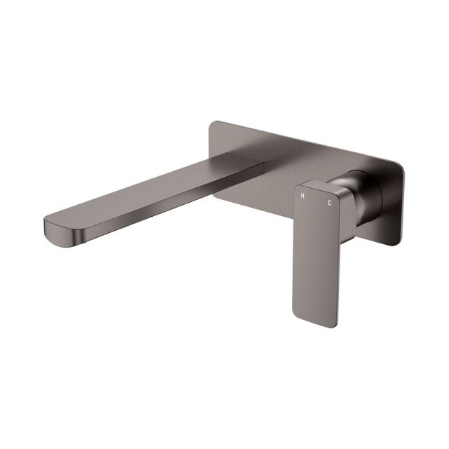 Fienza Tono Basin/Bath Wall Mixer 200mm Outlet Set Large Square Plates Gun Metal 233106GM-200 - The Blue Space