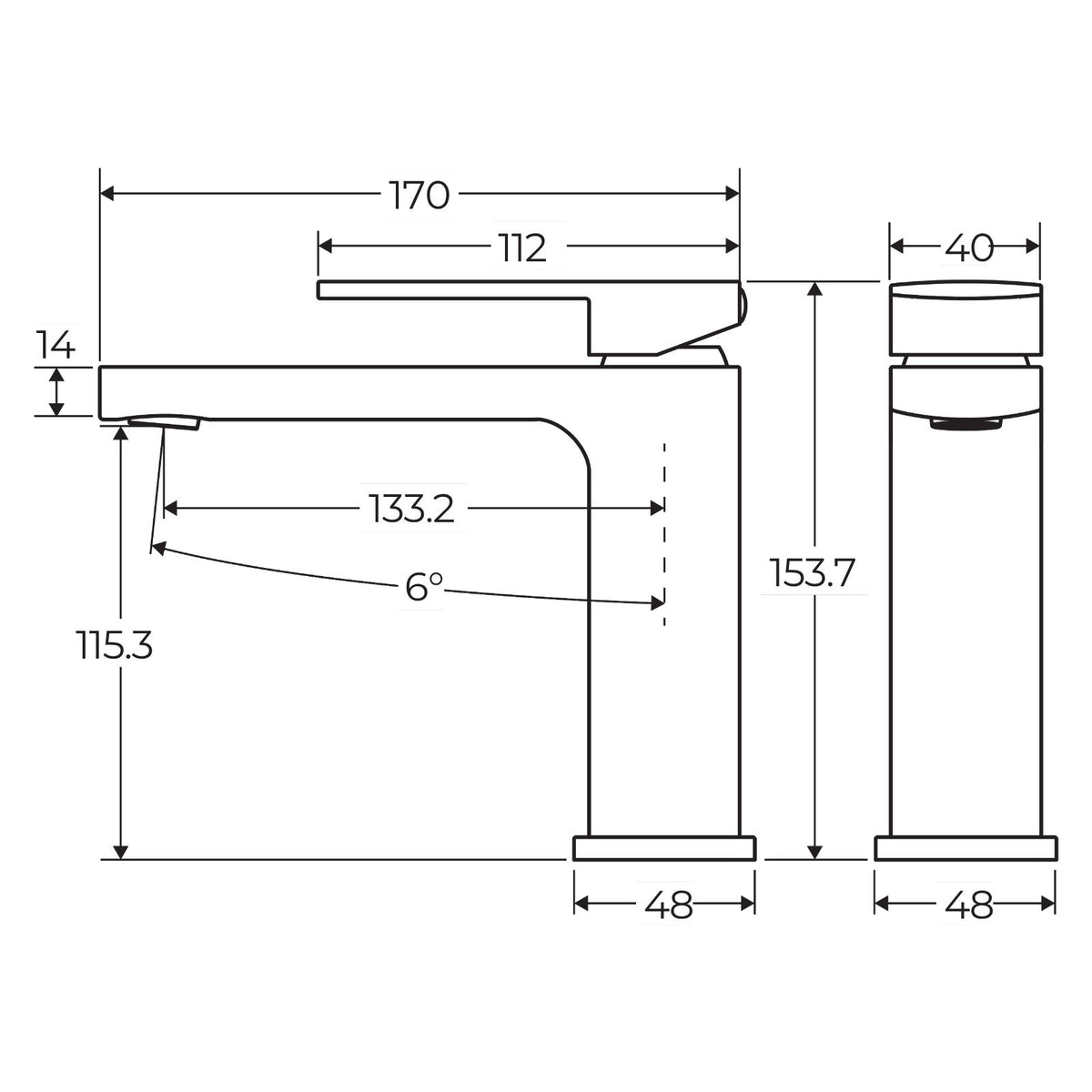 Technical Drawing Fienza Tono Basin Mixer Chrome 233103-LF - The Blue Space