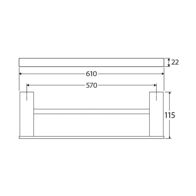Technical Drawing Fienza Tono Double Towel Rail 610mm Brushed Nickel 85108600BN - The Blue Space
