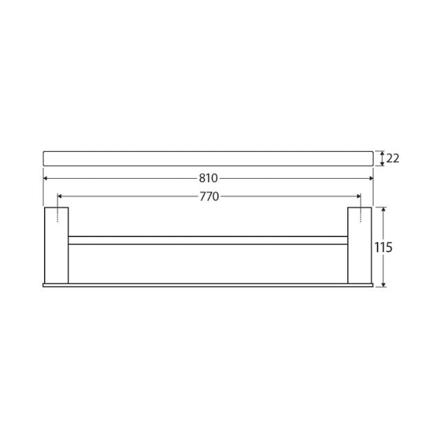 Technical Drawing Fienza Tono Double Towel Rail 810mm Matte Black 85108800MB - The Blue Space