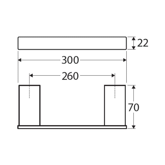 Technical Drawing Fienza Tono Single Hand Towel Rail 300mm Chrome 85105 - The Blue Space