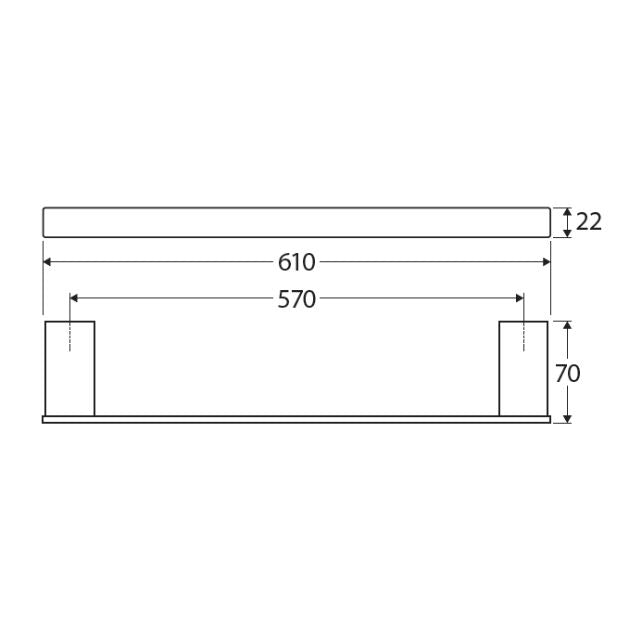 Technical Drawing Fienza Tono Single Towel Rail 610mm Matte Black 85101600MB - The Blue Space