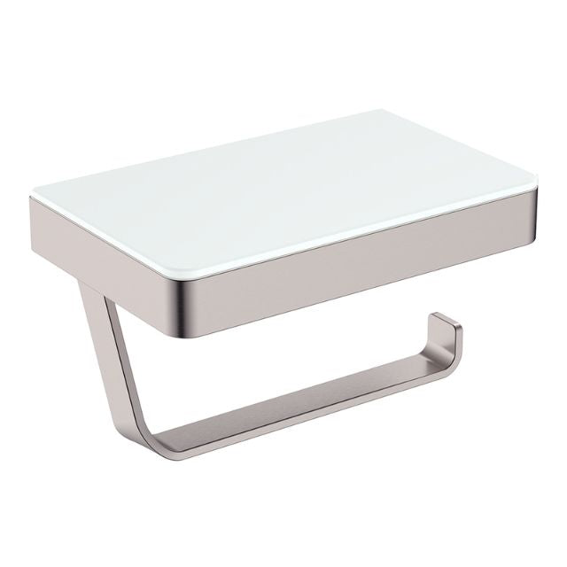 Angle Fienza Tono Toilet Roll Holder With Glass Shelf Chrome 85109 - The Blue Space
