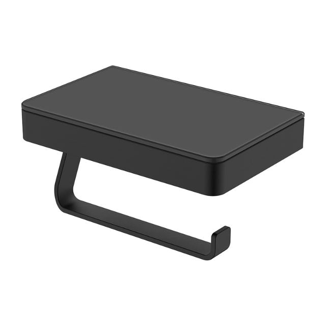 Fienza Tono Toilet Roll Holder With Glass Shelf Matte Black 85109MB - The Blue Space