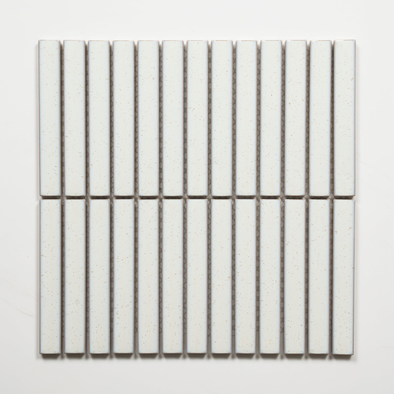 Single No Hand Flute Speckled White Porcelain Finger Mosaic Tile 22×145mm FINLABIGMOS - The Blue Space