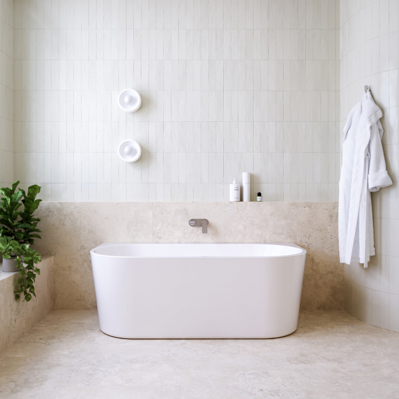 Fluxwood Silo Ceramic Wall Light - Gloss White SILO-SCONCE-GW-PH-3K in Aussie Coastal Bathroom style | The Blue Space