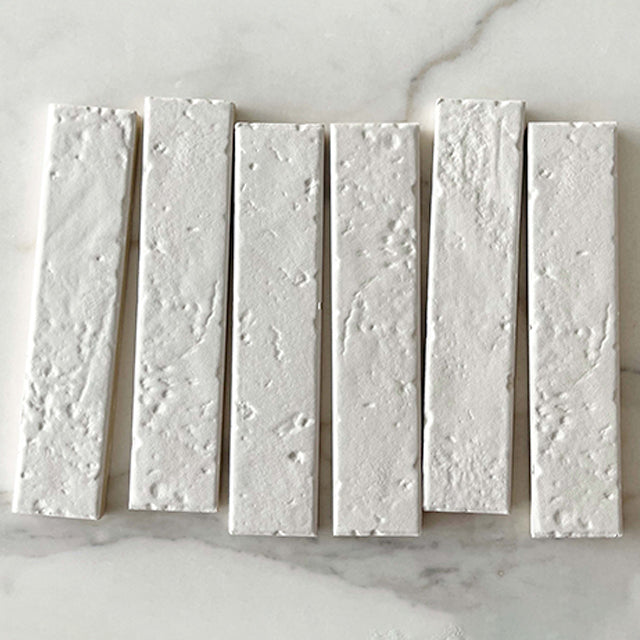 Full White Blaire Brick Tile Textured Gloss 45 x 230 x 8mm Porcelain | The Blue Space