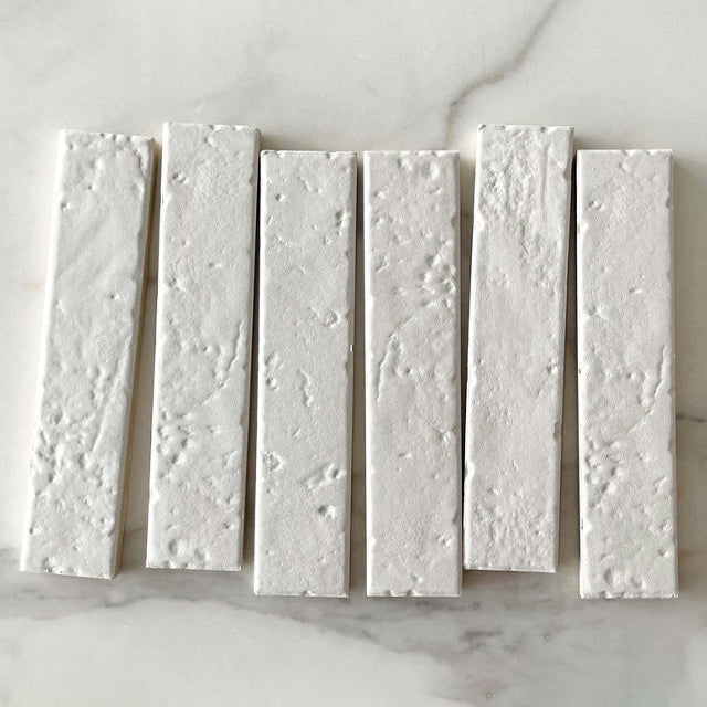 Full White Blaire Brick Tile Textured Matt 45 x 230 x 8mm Porcelain | The Blue Space